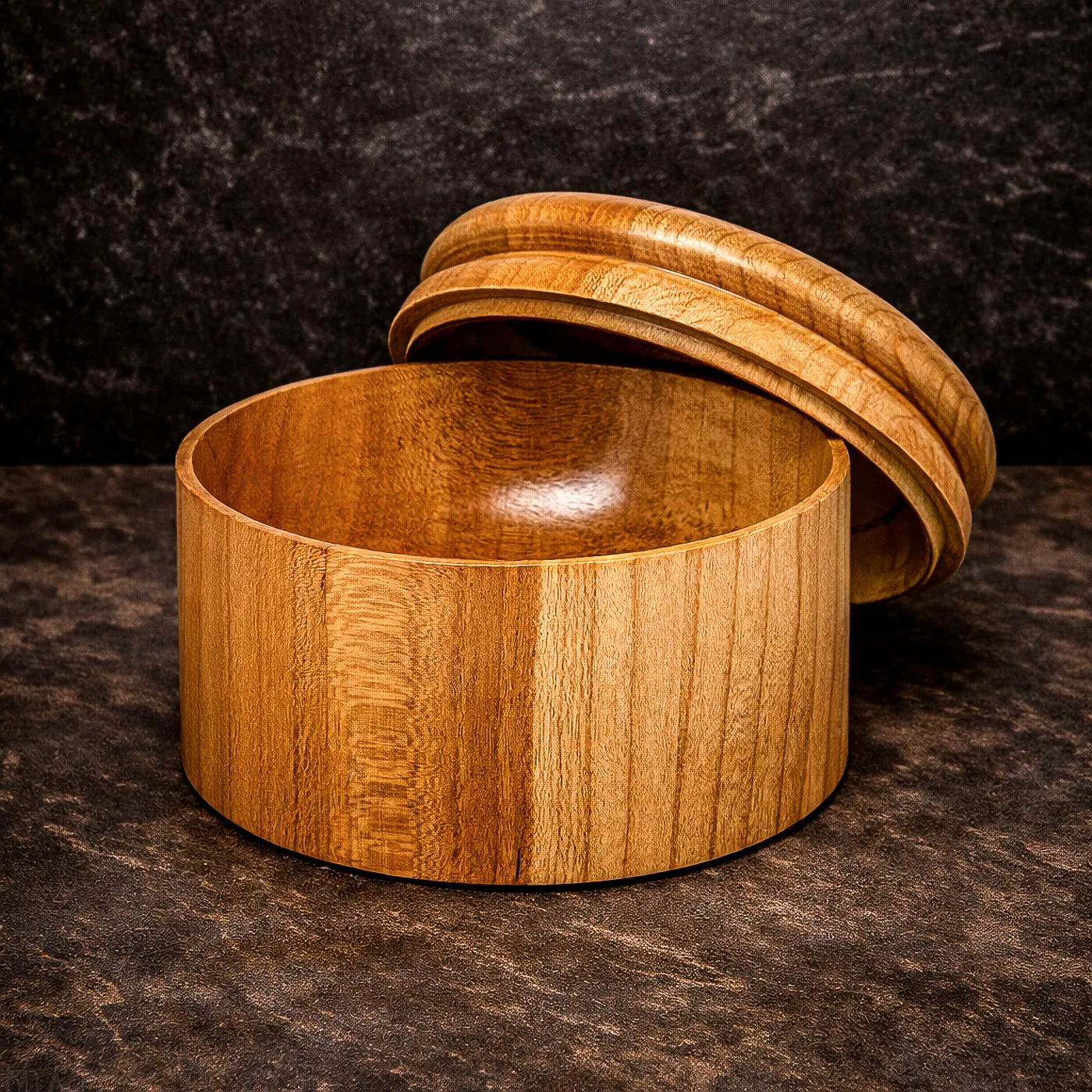Cherry lidded box with sapwood contrast.